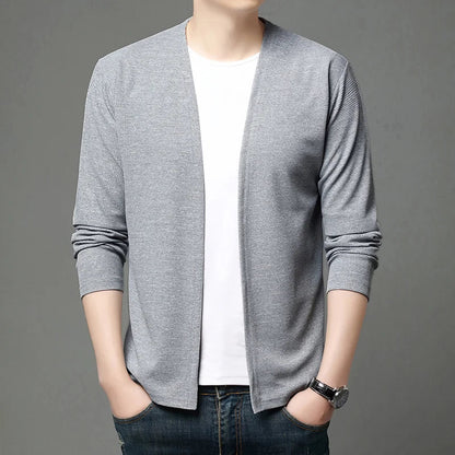 Herren Cardigan Offen Langarm V-Ausschnitt Strickjacke