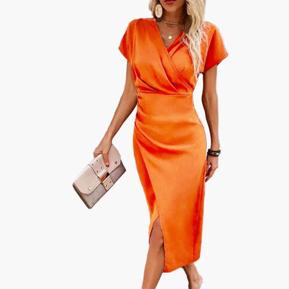 Damen Midikleid mit V-Ausschnitt und Wickeloptik – Elegantes Sommerkleid für Alltag & Events