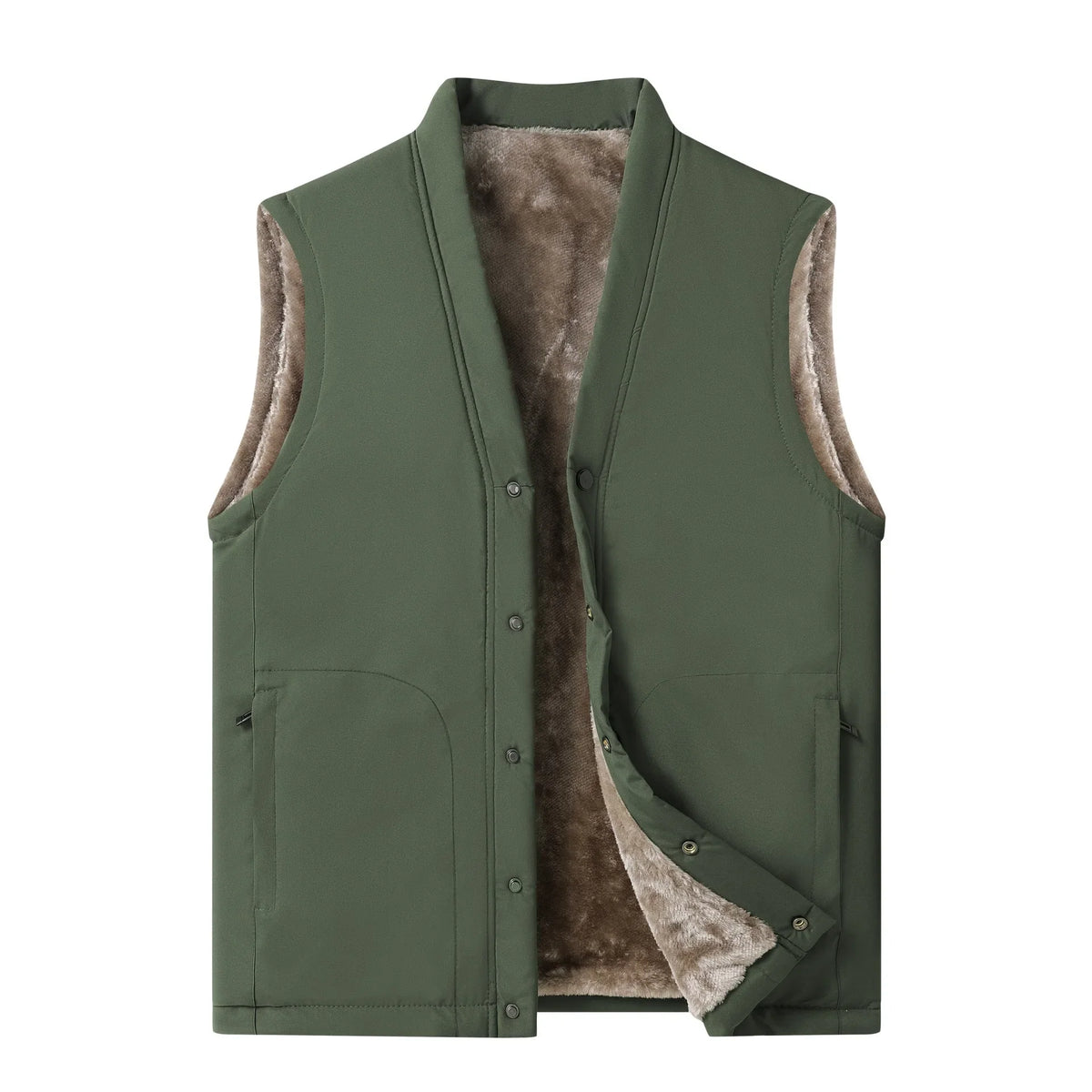 Men's winter vest, lined, V-neck, dark green