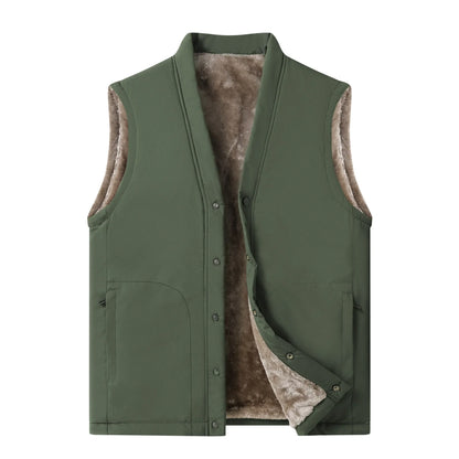 Men's winter vest, lined, V-neck, dark green