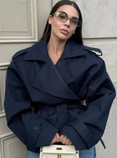 Damen Trenchcoat Kurz oder Lang mit Bindegürtel, Zweireiher Kragen, diverse Farben