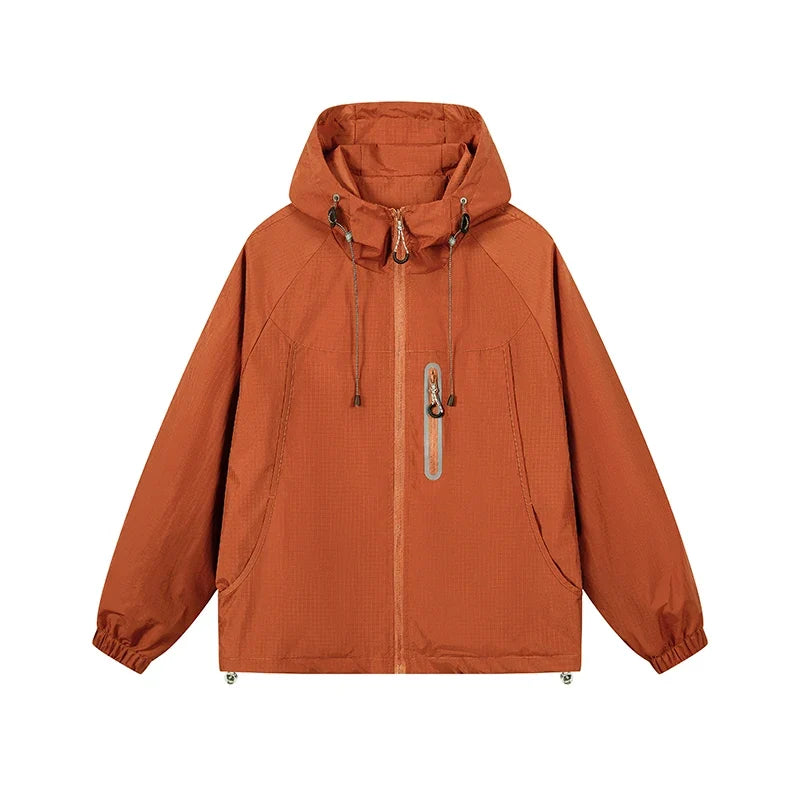 Unisex Leichte Kapuzenjacke Windbreaker mit Reißverschlusstasche