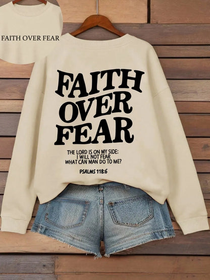 Hoodie with "Faith Over Fear" lettering and Bible quote, oversized hoodie