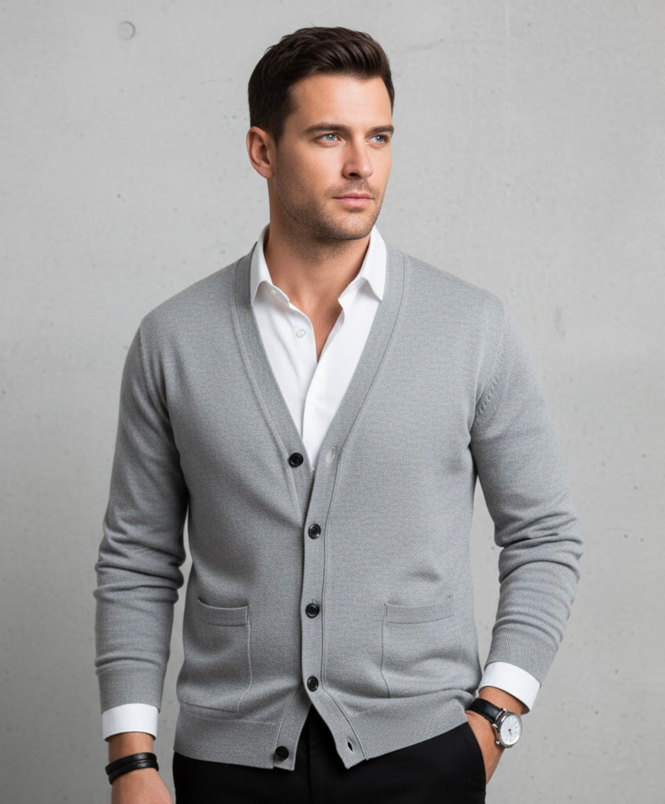 Men's cardigan with V-neck – Elegant business & casual knit jacket