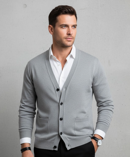 Men's cardigan with V-neck – Elegant business & casual knit jacket