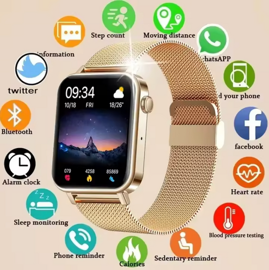 Damen Smartwatch Fitness Tracker mit Gesundheitsfunktionen und App-Benachrichtigungen