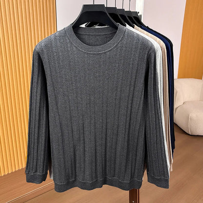Men's Long-Sleeve Shirt Crew Neck Fine-Knit Ribbed Texture