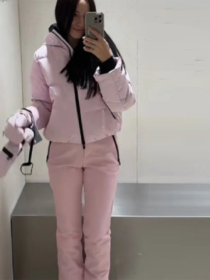 Women's pink ski pants with zippers