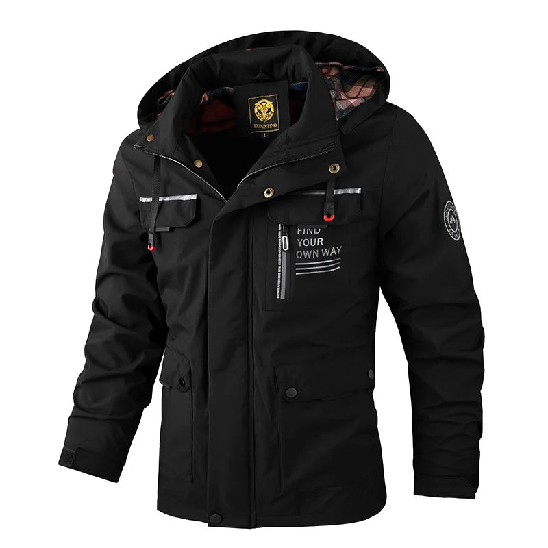 Herren Winterjacke mit Kapuze Winddicht Warm Gefüttert Mehreren Taschen