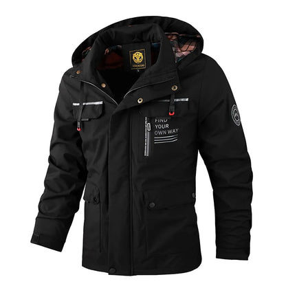 Herren Winterjacke mit Kapuze Winddicht Warm Gefüttert Mehreren Taschen