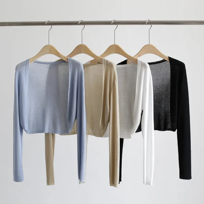 Damen Kurzstrickjacke Bolero dünn Langarm einfarbig