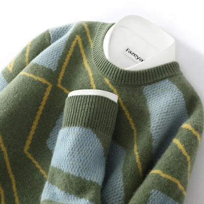 Unisex crew-neck sweater with diamond pattern