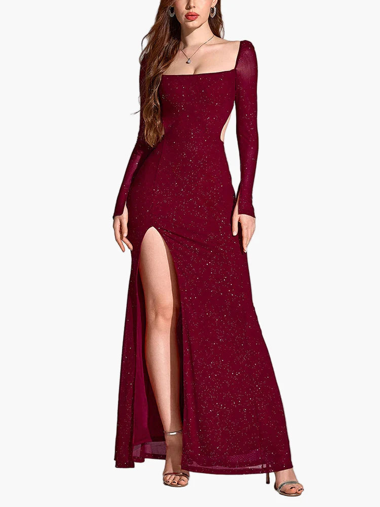 Women's evening dress elegant long sleeve with slit – perfect for festive occasions & gala