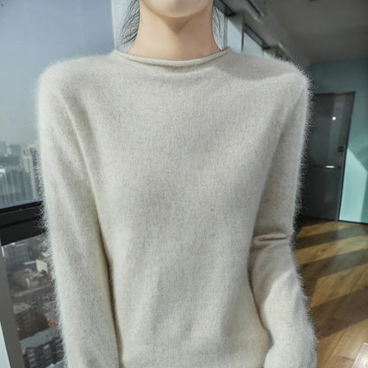 Women's Fuzzy Pink Crew-Neck Long-Sleeve Sweater