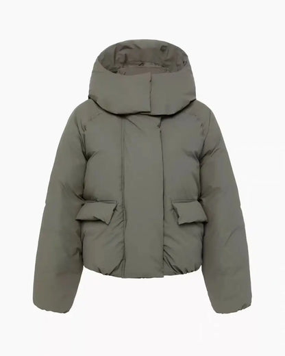 Kurze Steppjacke mit Kapuze für Damen, Beige