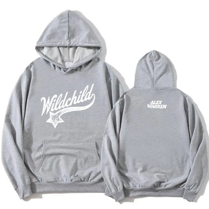 Unisex red hoodie with "Wildchild" star and text print