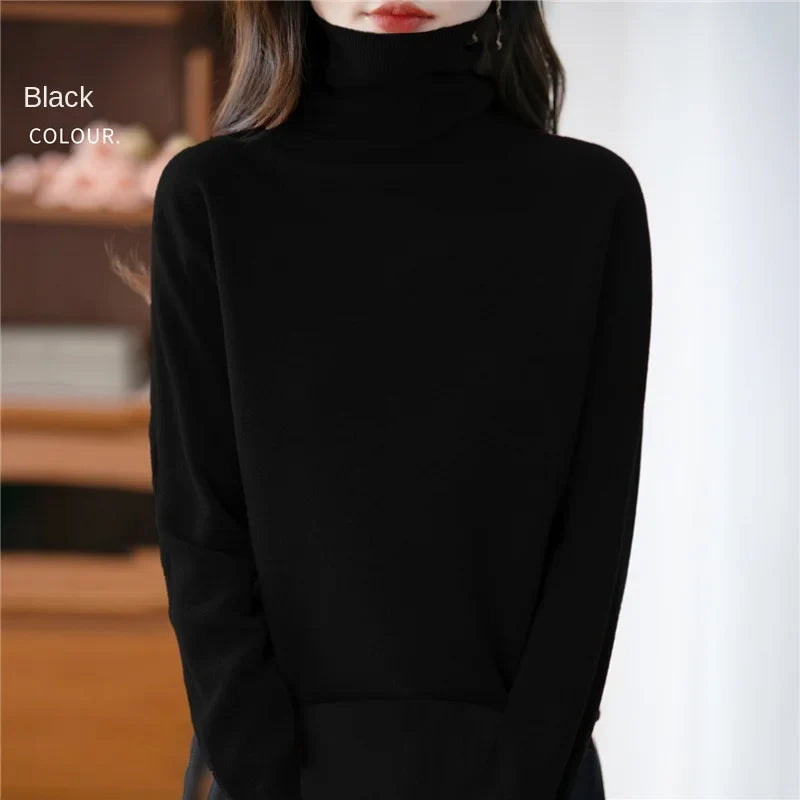 Women's long-sleeve turtleneck knitted sweater warm
