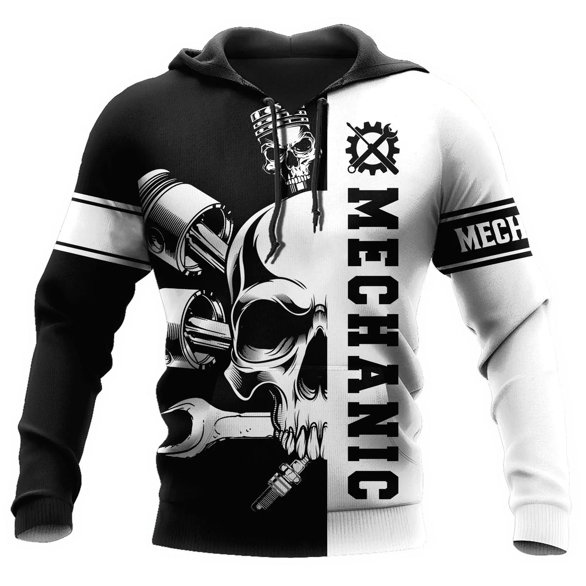 Hoodie mit Mechaniker-Thema und Grafikdruck, verschiedene Designs