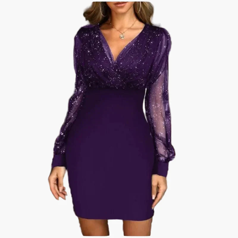 Damen Abendkleid mit Glitzer-Effekt und transparenten Ärmeln – Elegantes Partykleid für besondere Anlässe