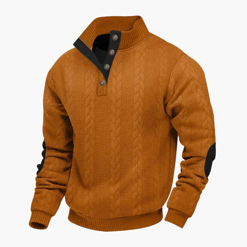 Men's sweater with cable pattern and stand-up collar – fashionable casual knit sweater for autumn and winter