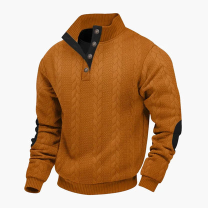 Men's sweater with cable pattern and stand-up collar – fashionable casual knit sweater for autumn and winter