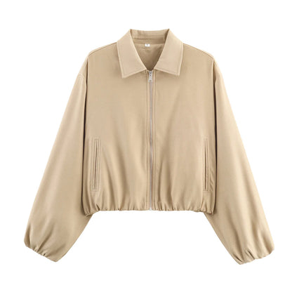 Women's cropped bomber jacket with zipper & collar