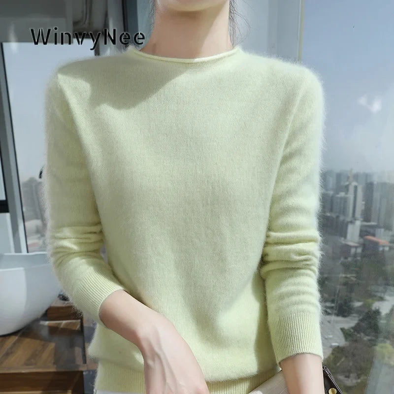 Women's Fuzzy Pink Crew-Neck Long-Sleeve Sweater