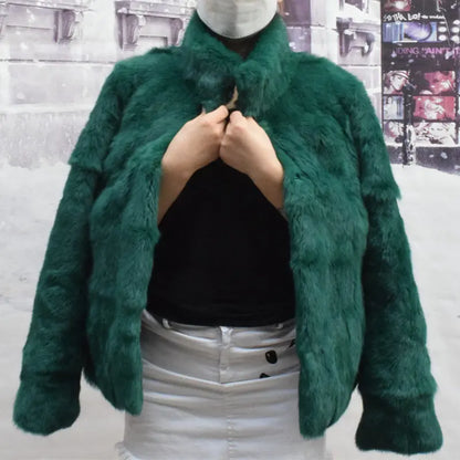 Women's short jacket with stand collar and long sleeves