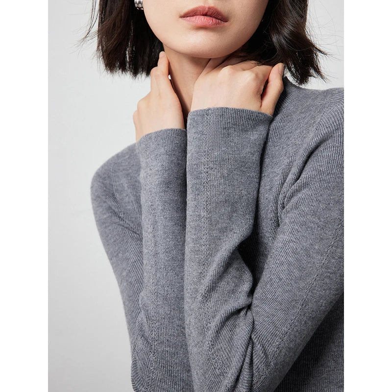 Women's Long-Sleeve Sweater Mock Neck Crew Neck Basic Top in Various Colors