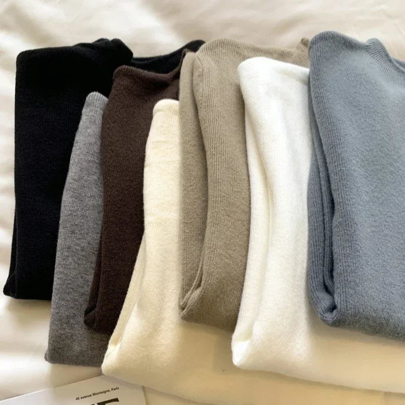 Damen Rollkragenpullover Langarm Feinstrick Weiß
