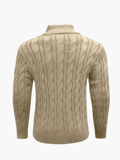 Men's knitted sweater with shawl collar and cable pattern – stylish casual sweater for autumn and winter