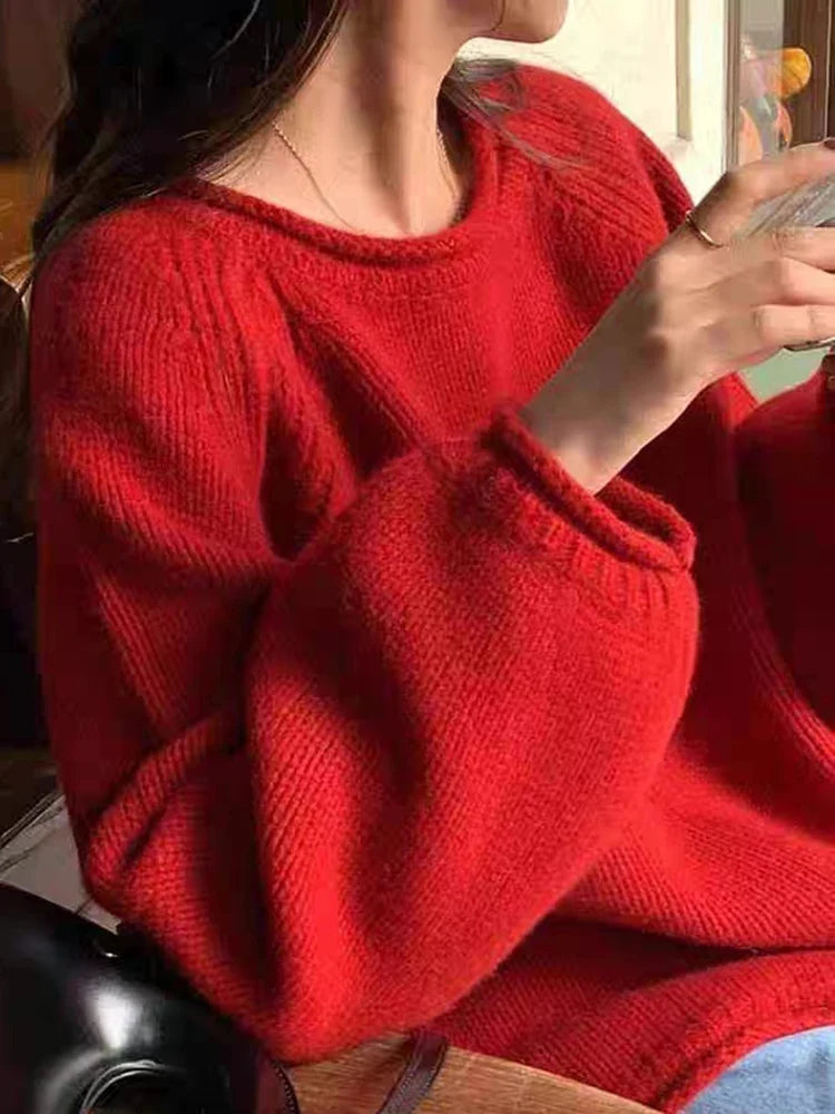 Women's Oversized Crew-Neck Sweater with Wide Sleeves