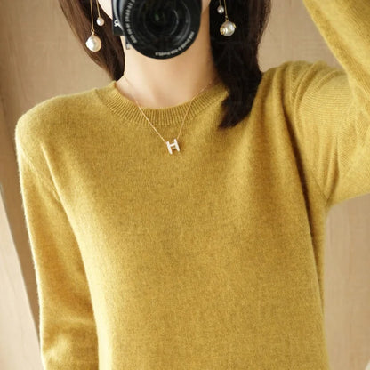 Damen Rundhals Pullover Langarm Basic Strickpullover