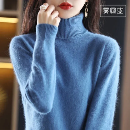 Women's turtleneck sweater long sleeves fine-knit sweater soft material