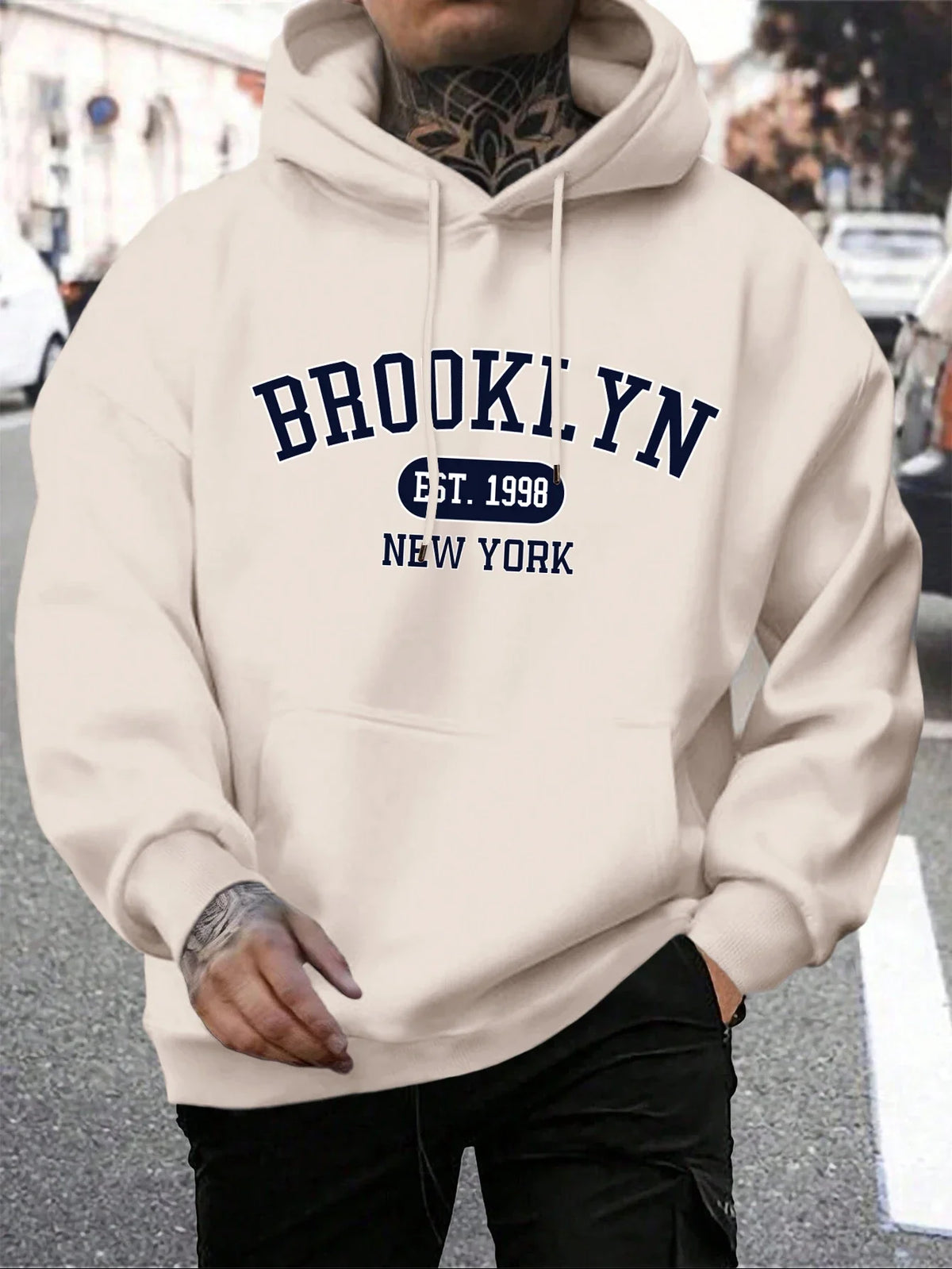 Unisex Kapuzenpullover mit Kordelzug und Schriftzug Aufdruck