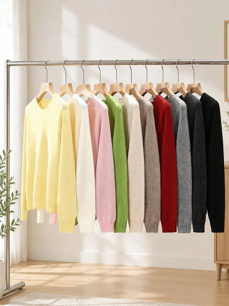 Women's Crew-Neck Sweater Long-Sleeve Basic Knit Sweater