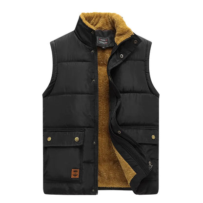 Men's winter vest, lined, V-neck, dark green