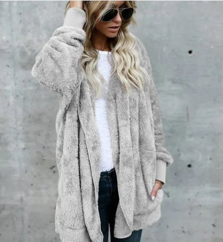Damen Kuschelige Strickjacke Offen Flauschige Jacke Langarm