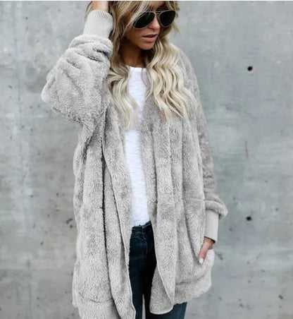 Damen Kuschelige Strickjacke Offen Flauschige Jacke Langarm