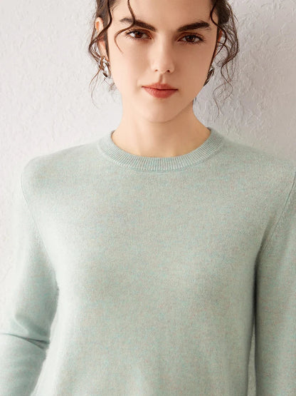 Women's crew-neck long-sleeve basic knitted sweater, cozy pullover