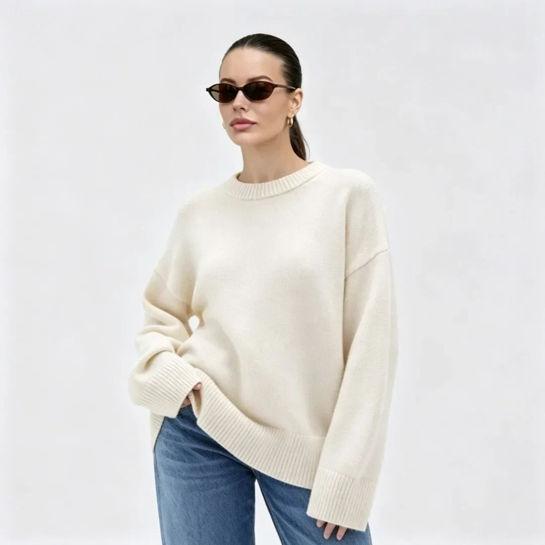 Women's Oversized Loose-Fit Crew-Neck Knit Sweater