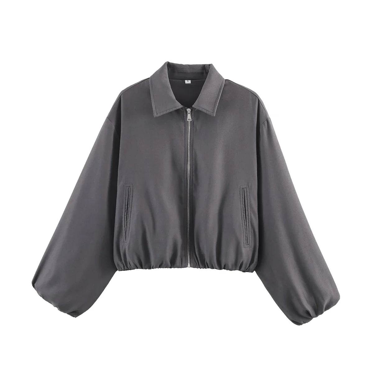 Women's cropped bomber jacket with zipper & collar