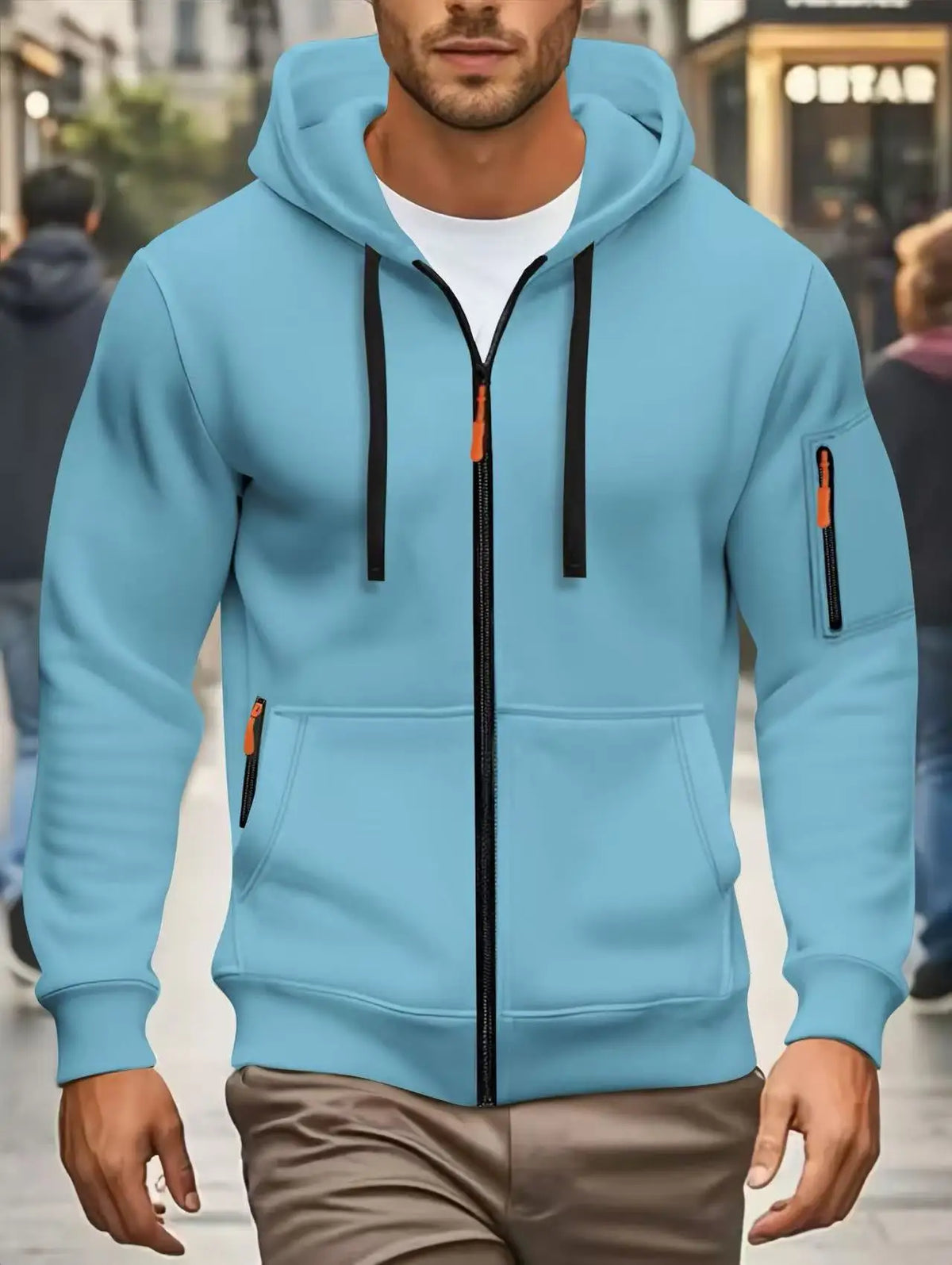 Men's zip-up hoodie with pockets, olive green