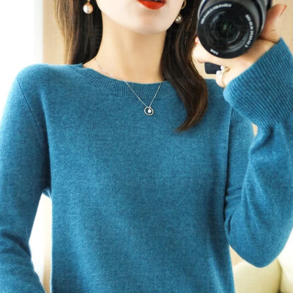 Damen Rundhals Pullover Langarm Basic Strickpullover