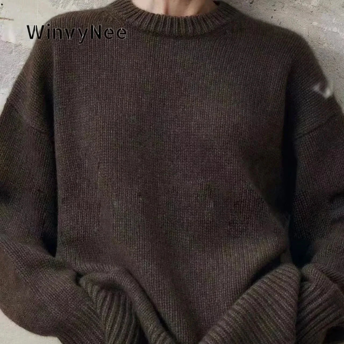 Unisex Oversized Crew-Neck Long-Sleeve Knit Sweater