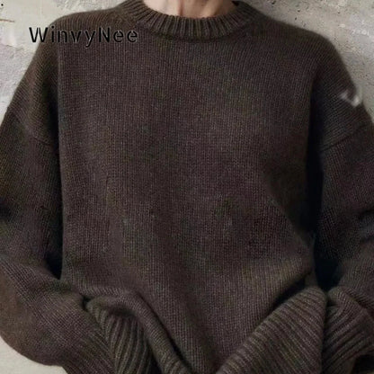 Unisex Oversized Crew-Neck Long-Sleeve Knit Sweater