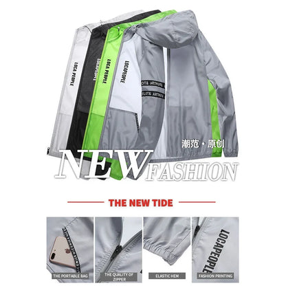 Lightweight hooded windbreaker jacket with zipper for men