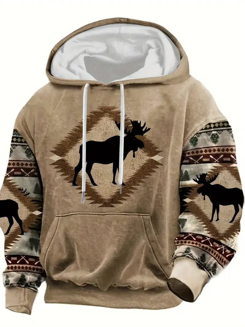 Unisex Kapuzenpullover mit Tiermotiv & Muster Kängurutasche