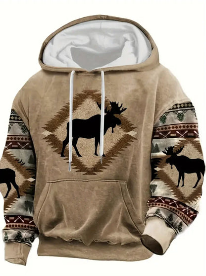 Unisex Kapuzenpullover mit Tiermotiv & Muster Kängurutasche