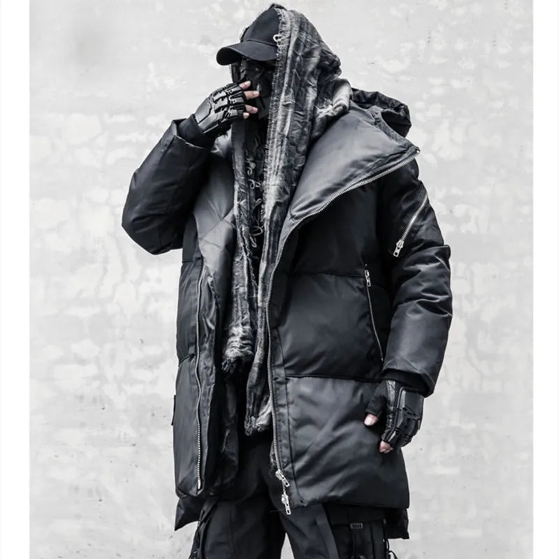 Unisex quilted winter jacket with hood, zippers and long sleeves, Black